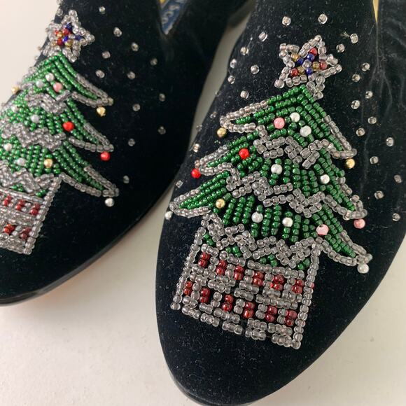Vintage Karen Scott Black Velvet Christmas Tree Flats Beaded Size 8B Holiday - Picture 5 of 12